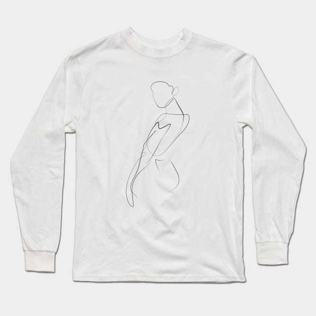 Female Nude Line Art Long Sleeve T-Shirt by MisqaPi Design